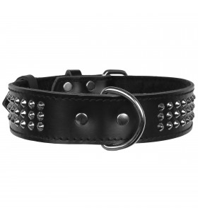 Schwarzes Hundehalsband aus Leder mit Nieten 40mm/57cm