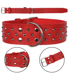 Rotes Lederhalsband mit Nieten 50mm/50cm