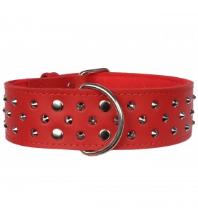 Rotes Lederhalsband mit Nieten 50mm/50cm