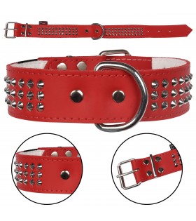 Rotes Hundehalsband aus Leder mit Nieten 40mm/46cm