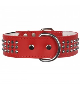 Rotes Hundehalsband aus Leder mit Nieten 40mm/46cm