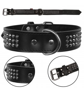 Schwarzes Hundehalsband aus Leder mit Nieten 40mm/46cm