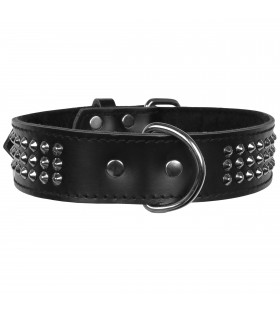 Schwarzes Hundehalsband aus Leder mit Nieten 40mm/46cm