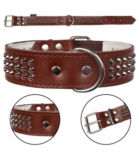 Braunes Hundehalsband aus Leder mit Nieten 40mm/46cm