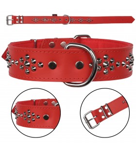 Rotes Lederhalsband mit Nieten, Hundehalsband 40mm/57cm