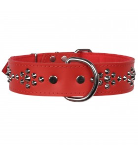 Rotes Lederhalsband mit Nieten, Hundehalsband 40mm/57cm