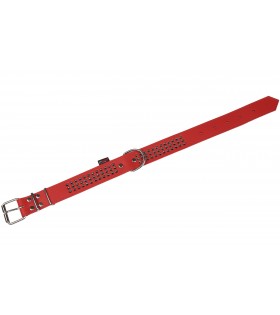 Rotes dreireihiges Lederhalsband mit Nieten, Hundehalsband 40mm/67cm