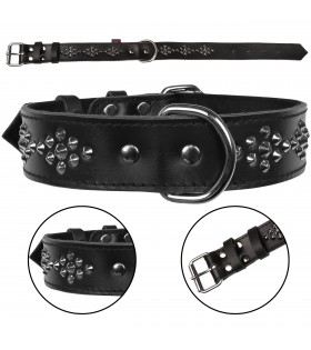 Schwarzes Lederhalsband mit Nieten, Hundehalsband 40mm/57cm