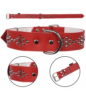 Rotes Lederhalsband mit Nieten 40mm/67cm