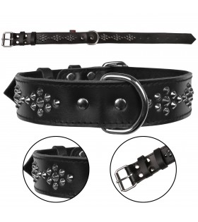 Schwarzes Hundehalsband aus Leder mit Nieten 40mm/67cm