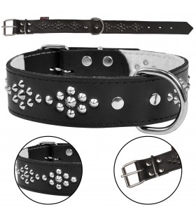 Schwarzes Hundehalsband aus Leder mit Nieten 40mm/46cm