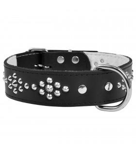 Schwarzes Hundehalsband aus Leder mit Nieten 40mm/46cm