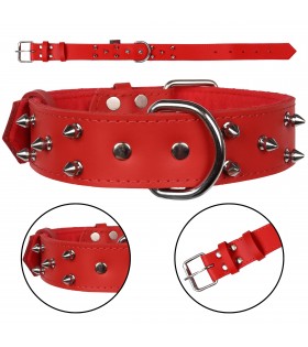 Rotes Hundehalsband aus Leder mit Nieten 40mm/57cm