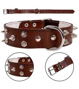 Braunes Hundehalsband aus Leder mit Nieten 40mm/57cm