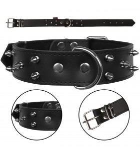 Schwarzes Hundehalsband aus Leder mit Nieten 40mm/57cm