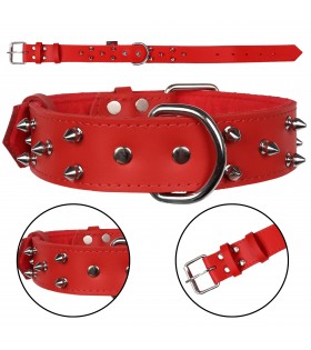 Rotes Lederhalsband mit Nieten 40mm/67cm