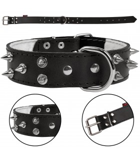 Schwarzes Hundehalsband aus Leder mit Nieten 40mm/67cm