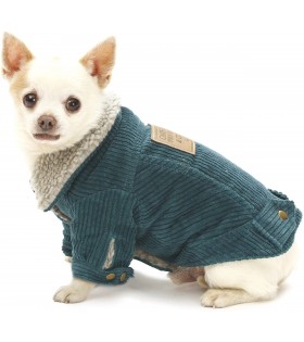 Dunkeltürkisfarbene Hunde-Kordjacke Denim