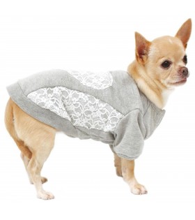 Szara, bawełniana bluza dla psa z koronkowymi dodatkami 25cm