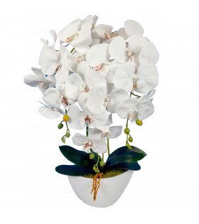 Sztuczny storczyk orchidea w doniczce, biały, jak żywy, 3 pędy 53 cm