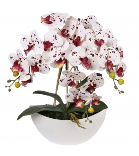 Sztuczny storczyk orchidea w doniczce, biało-bordowy, jak żywy, 3 pędy 53 cm