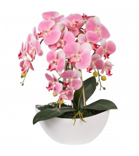 Künstliche Orchidee im Topf, leuchtend rosa, wie lebendig, 3 Stiele 53 cm