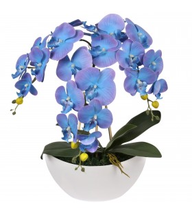 Sztuczny storczyk orchidea w doniczce, niebiesko-fioletowy, jak żywy, 3 pędy 53 cm