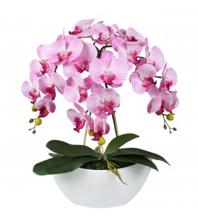 Künstliche rosa-weiße Orchidee im Topf,  3 Stiele 53 cm