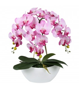 Sztuczny storczyk orchidea w doniczce, różowo-biały, jak żywy, 3 pędy 53 cm