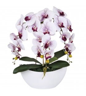 Künstliche lila-weiße Orchidee im Topf, 3 Stiele 53 cm