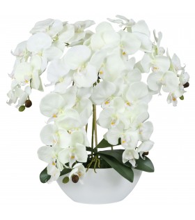 Sztuczny storczyk orchidea w doniczce, ecru, jak żywy, 4 pędy 53 cm