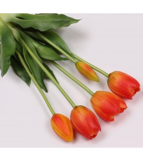 Silikontulpen, orange, wie lebendig, Strauß von 5 Stück