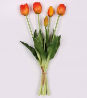 Silikontulpen, orange, wie lebendig, Strauß von 5 Stück