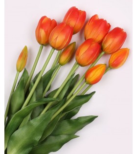 Silikontulpen, orange, wie lebendig, Strauß von 5 Stück