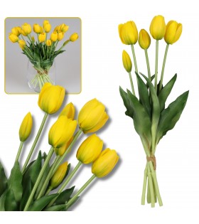 Silikontulpen, gelb, wie lebendig, Strauß von 5 Stück