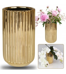 Złoty wazon ceramiczny na kwiaty 12,5x12,5x22cm