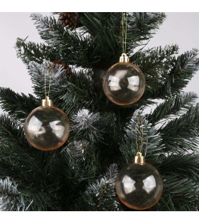 Gold/transparente Christbaumkugeln, 6cm Plastik-Weihnachtsbaumschmuck-Set, 6 Stk.