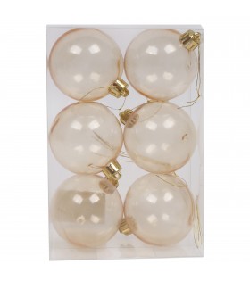 Gold/transparente Christbaumkugeln, 6cm Plastik-Weihnachtsbaumschmuck-Set, 6 Stk.