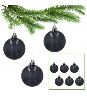 Anthrazit/transparente Christbaumkugeln, 6cm Weihnachtsbaumschmuck-Set aus Kunststoff, 6 Stück