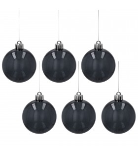 Anthrazit/transparente Christbaumkugeln, 6cm Weihnachtsbaumschmuck-Set aus Kunststoff, 6 Stück