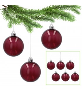 Kastanienbraune/transparente Christbaumkugeln, 6cm Weihnachtsbaumschmuck-Set aus Kunststoff, 6 Stück