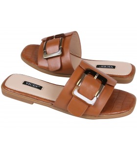 Karamellfarbene Flip-Flops für Damen mit Deko-Schnalle  VICES