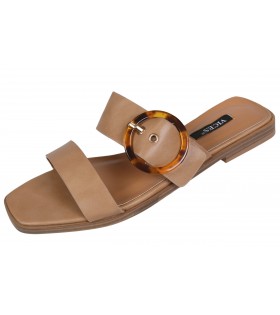 Beigefarbene Sommerschuhe Sandalen für Damen mit Deko-Schnalle VICES