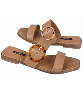 Beigefarbene Sommerschuhe Sandalen für Damen mit Deko-Schnalle VICES