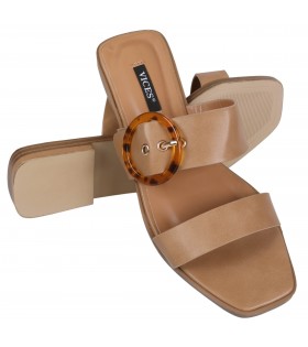 Beigefarbene Sommerschuhe Sandalen für Damen mit Deko-Schnalle VICES