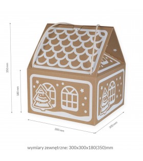Opakowanie świąteczne na prezent, domek z białym nadrukiem 30x30x35 cm