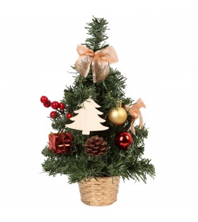 Künstlicher Weihnachtsbaum mit roten und goldenen Ornamenten in einem Topf 30cm