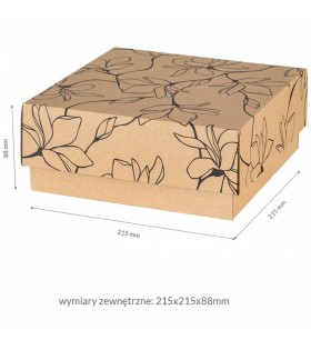 Kwadratowe pudełko fasonowe w kwiaty, pudełko prezentowe 20x20x8,5 cm