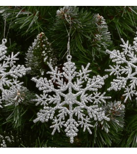 Srebrne gwiazdki, śnieżynki na choinkę, ozdoby choinkowe 10cm, 12 szt.