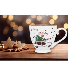 Biały kubek świąteczny, porcelanowy kubek 390ml